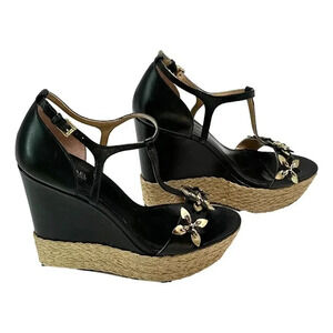 Michael Kors Heidi Womans Shoes Size 7.5 M Wedge Black Gold Juet Platform